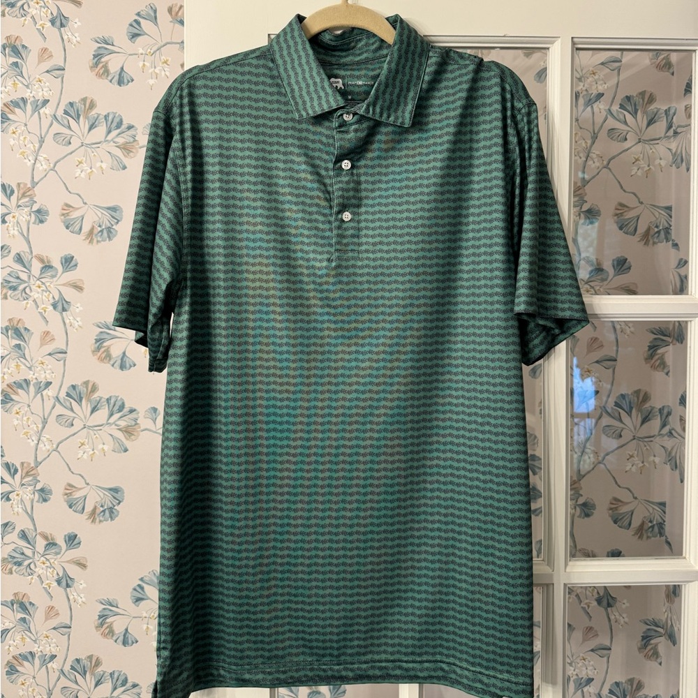 Elegant Teal Patterned Polo Shirt
